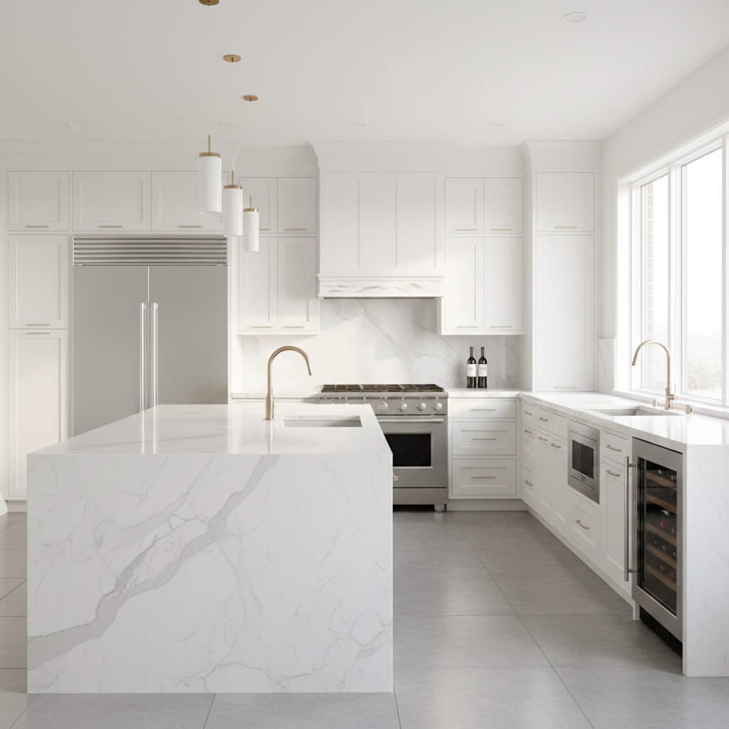 Luxury modern kitchen with built-in refrigerator and wine cooler